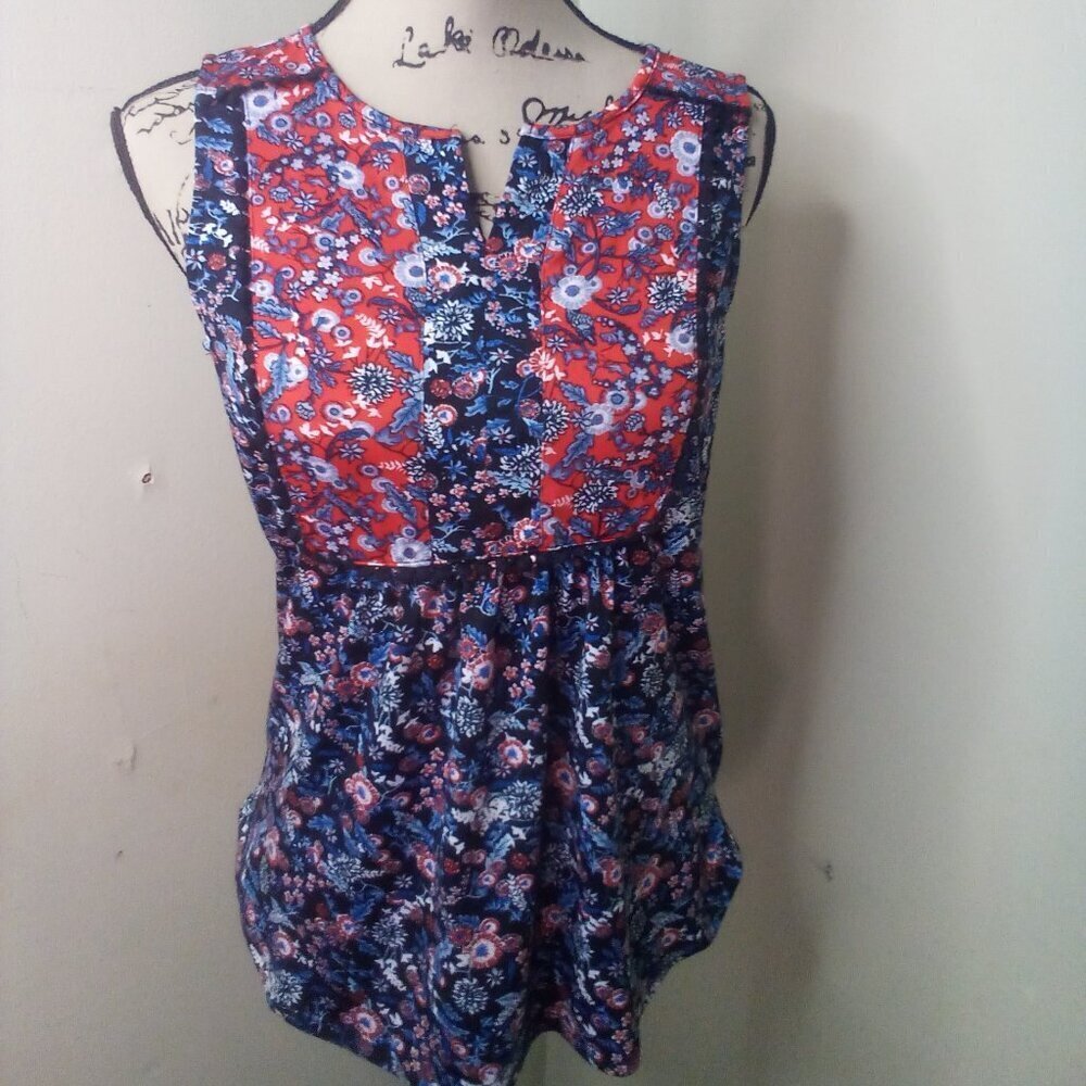 Westport Blouse Women Xs Sleeveless Soft Stretch Paisley Floral Red Black Blue